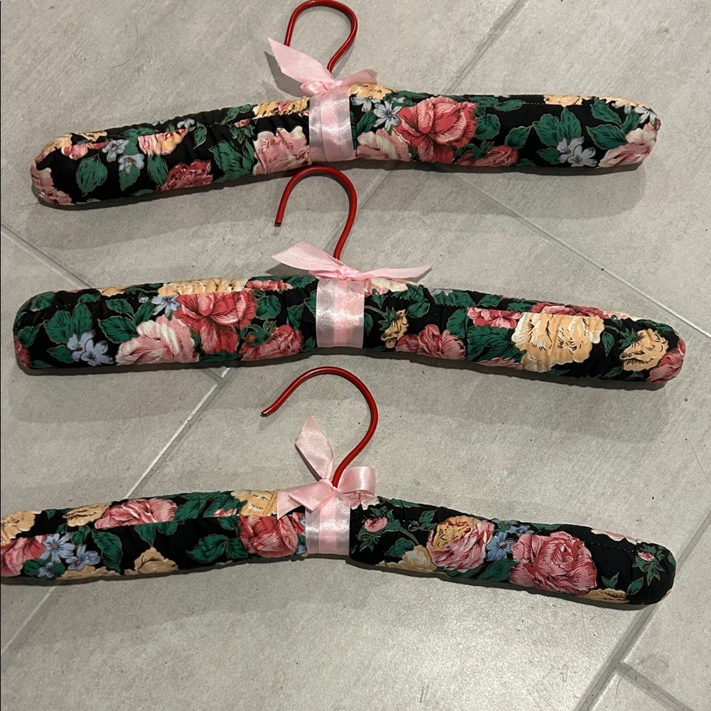 Floral Padded Hangers with Pink Ribbon